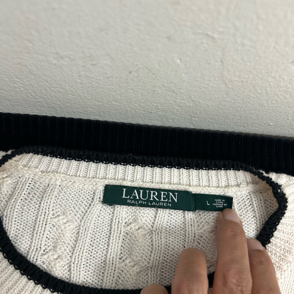 Ralph Lauren White Crewneck Cable Knit Sweater Sz L - Picture 5 of 13